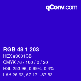 カラーコード: RGB 48 1 203 | qconv.com