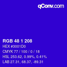 カラーコード: RGB 48 1 208 | qconv.com