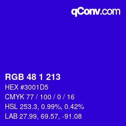 Color code: RGB 48 1 213 | qconv.com