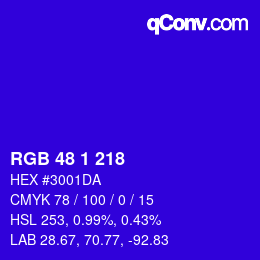 Color code: RGB 48 1 218 | qconv.com