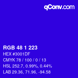 Color code: RGB 48 1 223 | qconv.com