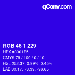 Color code: RGB 48 1 229 | qconv.com