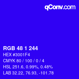Color code: RGB 48 1 244 | qconv.com