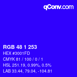 Color code: RGB 48 1 253 | qconv.com