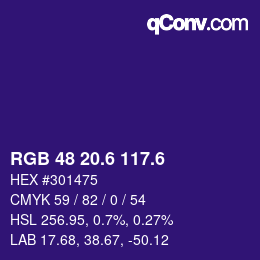 カラーコード: RGB 48 20.6 117.6 | qconv.com