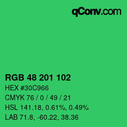Color code: RGB 48 201 102 | qconv.com