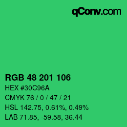 Color code: RGB 48 201 106 | qconv.com