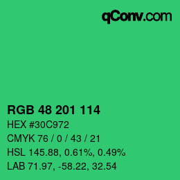 カラーコード: RGB 48 201 114 | qconv.com