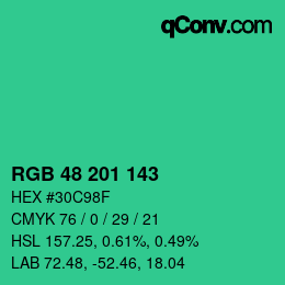Color code: RGB 48 201 143 | qconv.com