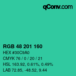 Color code: RGB 48 201 160 | qconv.com