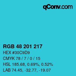 Color code: RGB 48 201 217 | qconv.com