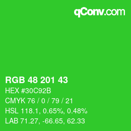 Color code: RGB 48 201 43 | qconv.com
