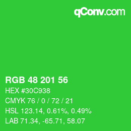 Color code: RGB 48 201 56 | qconv.com