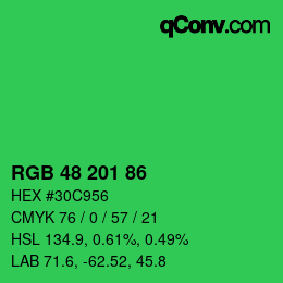 Color code: RGB 48 201 86 | qconv.com