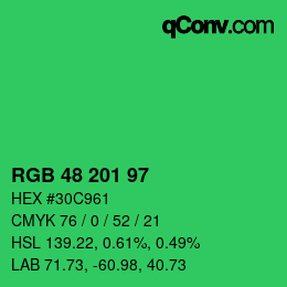 Color code: RGB 48 201 97 | qconv.com