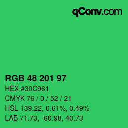カラーコード: RGB 48 201 97 | qconv.com