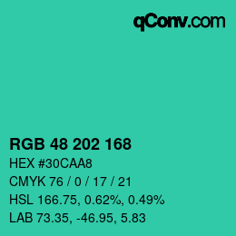Color code: RGB 48 202 168 | qconv.com