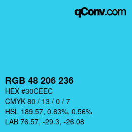 Color code: RGB 48 206 236 | qconv.com