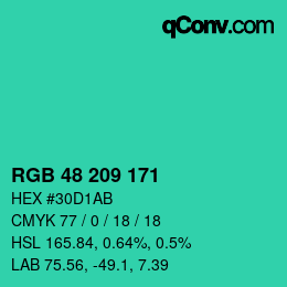 Color code: RGB 48 209 171 | qconv.com