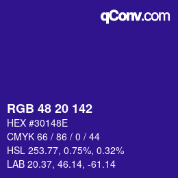 Color code: RGB 48 20 142 | qconv.com