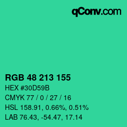 Color code: RGB 48 213 155 | qconv.com