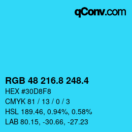 カラーコード: RGB 48 216.8 248.4 | qconv.com