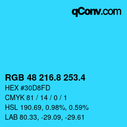 カラーコード: RGB 48 216.8 253.4 | qconv.com