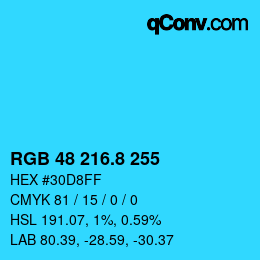 カラーコード: RGB 48 216.8 255 | qconv.com