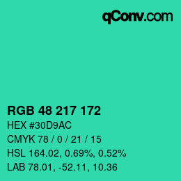 Color code: RGB 48 217 172 | qconv.com