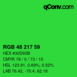 Color code: RGB 48 217 59 | qconv.com