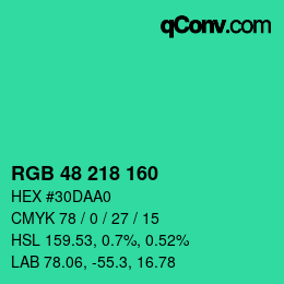 Color code: RGB 48 218 160 | qconv.com