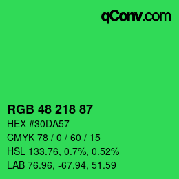 Color code: RGB 48 218 87 | qconv.com