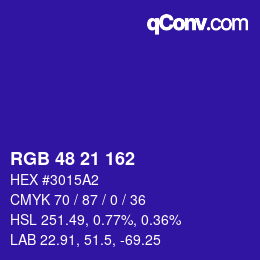 Color code: RGB 48 21 162 | qconv.com