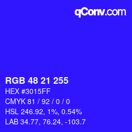 颜色代码: RGB 48 21 255 | qconv.com