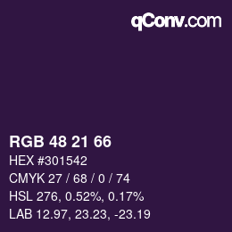颜色代码: RGB 48 21 66 | qconv.com