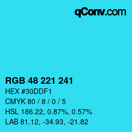 Color code: RGB 48 221 241 | qconv.com