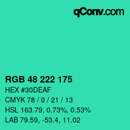 Color code: RGB 48 222 175 | qconv.com