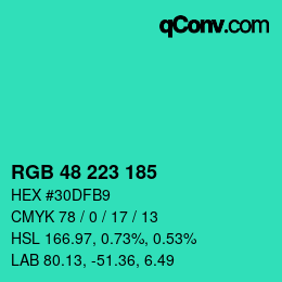 颜色代码: RGB 48 223 185 | qconv.com
