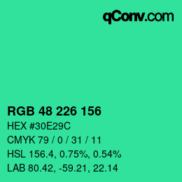 Color code: RGB 48 226 156 | qconv.com