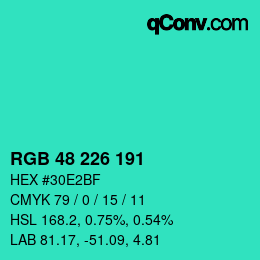 Color code: RGB 48 226 191 | qconv.com