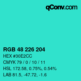 Color code: RGB 48 226 204 | qconv.com