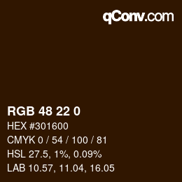 Color code: RGB 48 22 0 | qconv.com