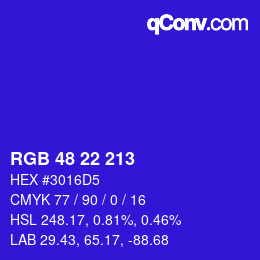 Color code: RGB 48 22 213 | qconv.com
