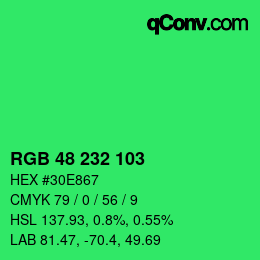 Farbcode: RGB 48 232 103 | qconv.com