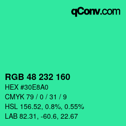 Color code: RGB 48 232 160 | qconv.com