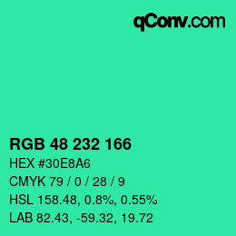 Color code: RGB 48 232 166 | qconv.com