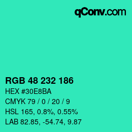 Color code: RGB 48 232 186 | qconv.com
