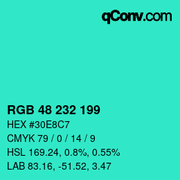Color code: RGB 48 232 199 | qconv.com