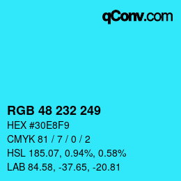 Color code: RGB 48 232 249 | qconv.com