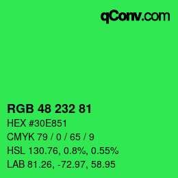 Color code: RGB 48 232 81 | qconv.com